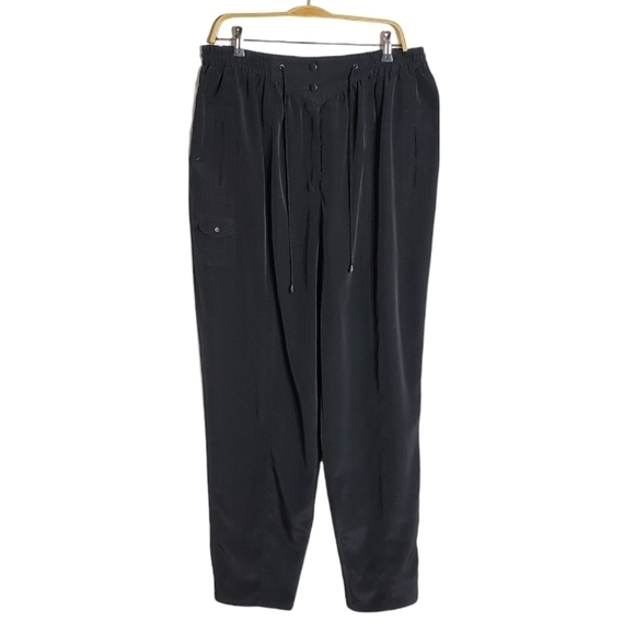 VINTAGE Y2K Black Parachute Pants Yoked Elastic waist with drawstrings L - Picture 7 of 11